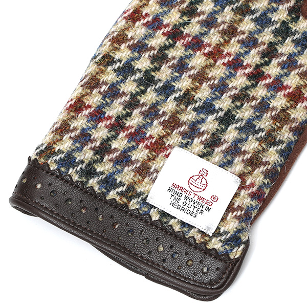  ハリスツイード 手袋 レディース スマホ対応 ブランド レザー グローブ 女性 防寒 防風 本革 皮 ベージュ 肌色 英国 ハリスツイード生地 暖かい おしゃれ かわいい プレゼント ブランド 手袋 KURODA(クロダ)