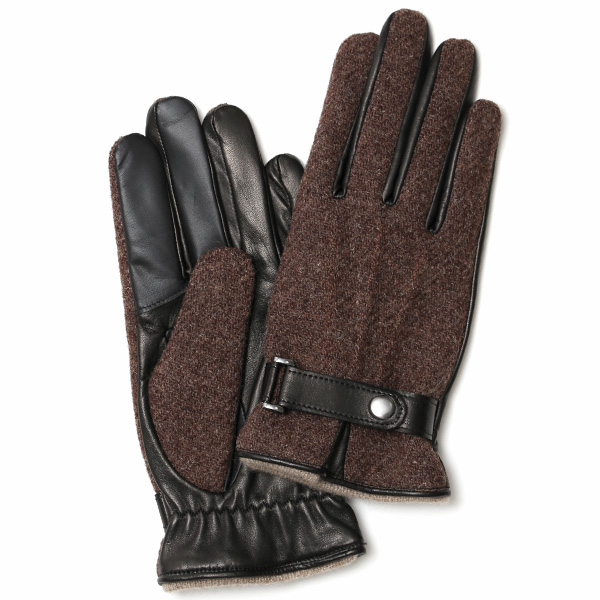 KURODA(クロダ) ハリスツイード ベルト付き 羊革 メンズ 手袋 ブラウン