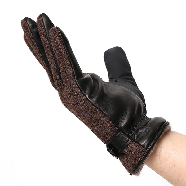  ハリスツイード 手袋 メンズ スマホ カシミヤ カシミア 日本製 ベルト付き 国産 本革 皮 レザー ブラウン 茶 茶色 通勤 通学 彼氏 旦那 夫 息子 誕生日 クリスマス プレゼント 冬 グローブ ブランド KURODA(クロダ)