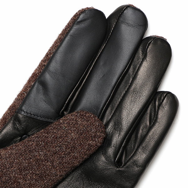  ハリスツイード 手袋 メンズ スマホ カシミヤ カシミア 日本製 ベルト付き 国産 本革 皮 レザー ブラウン 茶 茶色 通勤 通学 彼氏 旦那 夫 息子 誕生日 クリスマス プレゼント 冬 グローブ ブランド KURODA(クロダ)