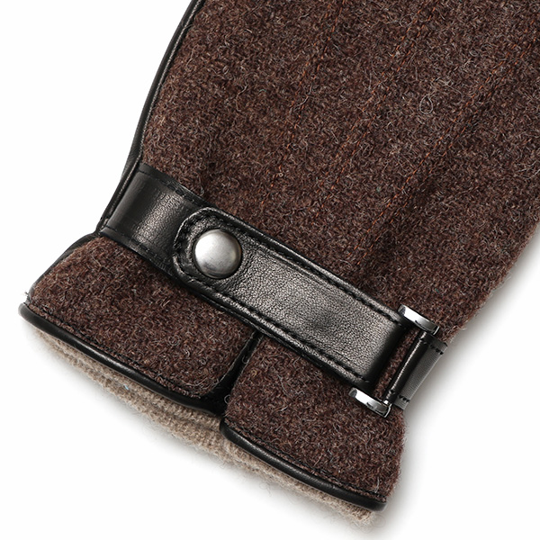  ハリスツイード 手袋 メンズ スマホ カシミヤ カシミア 日本製 ベルト付き 国産 本革 皮 レザー ブラウン 茶 茶色 通勤 通学 彼氏 旦那 夫 息子 誕生日 クリスマス プレゼント 冬 グローブ ブランド KURODA(クロダ)