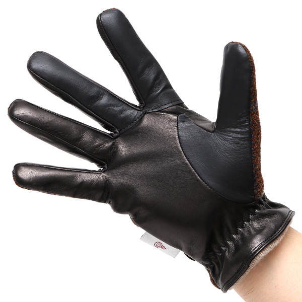  ハリスツイード 手袋 メンズ スマホ カシミヤ カシミア 日本製 ベルト付き 国産 本革 皮 レザー ブラウン 茶 茶色 通勤 通学 彼氏 旦那 夫 息子 誕生日 クリスマス プレゼント 冬 グローブ ブランド KURODA(クロダ)