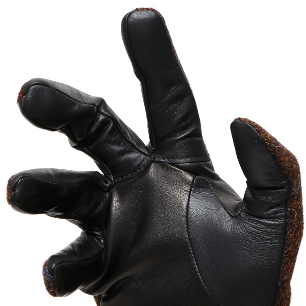  ハリスツイード 手袋 メンズ スマホ カシミヤ カシミア 日本製 ベルト付き 国産 本革 皮 レザー ブラウン 茶 茶色 通勤 通学 彼氏 旦那 夫 息子 誕生日 クリスマス プレゼント 冬 グローブ ブランド KURODA(クロダ)