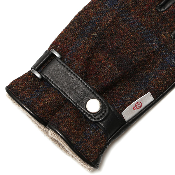  ハリスツイード 手袋 メンズ スマホ カシミヤ カシミア 日本製 ベルト付き 国産 本革 皮 レザー ブラウン 茶 茶色 通勤 通学 彼氏 旦那 夫 息子 誕生日 クリスマス プレゼント 冬 グローブ ブランド KURODA(クロダ)