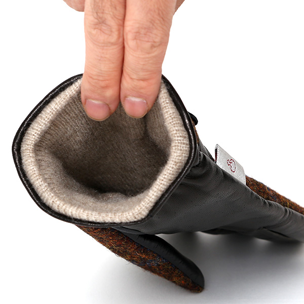  ハリスツイード 手袋 メンズ スマホ カシミヤ カシミア 日本製 ベルト付き 国産 本革 皮 レザー ブラウン 茶 茶色 通勤 通学 彼氏 旦那 夫 息子 誕生日 クリスマス プレゼント 冬 グローブ ブランド KURODA(クロダ)