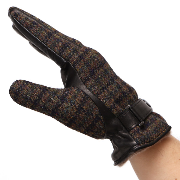  ハリスツイード 手袋 メンズ スマホ カシミヤ カシミア 日本製 ベルト付き 国産 本革 皮 レザー ブラウン 茶 茶色 通勤 通学 彼氏 旦那 夫 息子 誕生日 クリスマス プレゼント 冬 グローブ ブランド KURODA(クロダ)