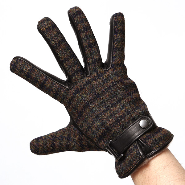  ハリスツイード 手袋 メンズ スマホ カシミヤ カシミア 日本製 ベルト付き 国産 本革 皮 レザー ブラウン 茶 茶色 通勤 通学 彼氏 旦那 夫 息子 誕生日 クリスマス プレゼント 冬 グローブ ブランド KURODA(クロダ)