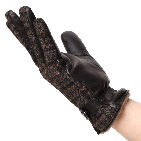  ハリスツイード 手袋 メンズ スマホ カシミヤ カシミア 日本製 ベルト付き 国産 本革 皮 レザー ブラウン 茶 茶色 通勤 通学 彼氏 旦那 夫 息子 誕生日 クリスマス プレゼント 冬 グローブ ブランド KURODA(クロダ)