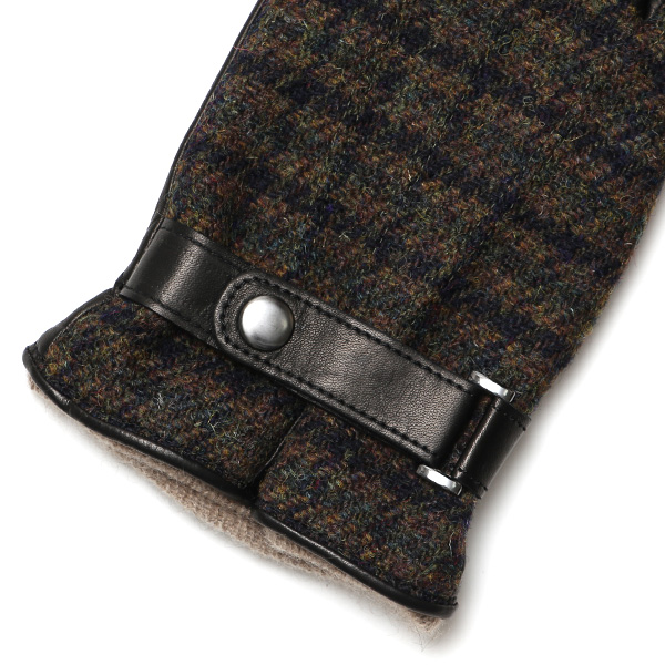  ハリスツイード 手袋 メンズ スマホ カシミヤ カシミア 日本製 ベルト付き 国産 本革 皮 レザー ブラウン 茶 茶色 通勤 通学 彼氏 旦那 夫 息子 誕生日 クリスマス プレゼント 冬 グローブ ブランド KURODA(クロダ)