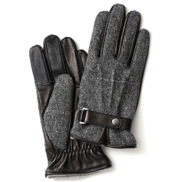 KURODA(クロダ) ハリスツイード ベルト付き 羊革 メンズ 手袋 グレー/チェック