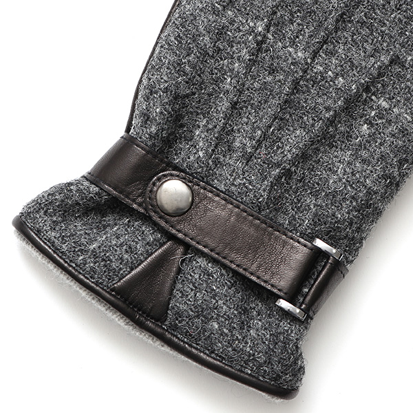  ハリスツイード 手袋 メンズ スマホ カシミヤ カシミア 日本製 ベルト付き 国産 本革 皮 レザー グレー グレイ 灰色 通勤 通学 彼氏 旦那 夫 息子 誕生日 クリスマス プレゼント 冬 グローブ ブランド KURODA(クロダ)