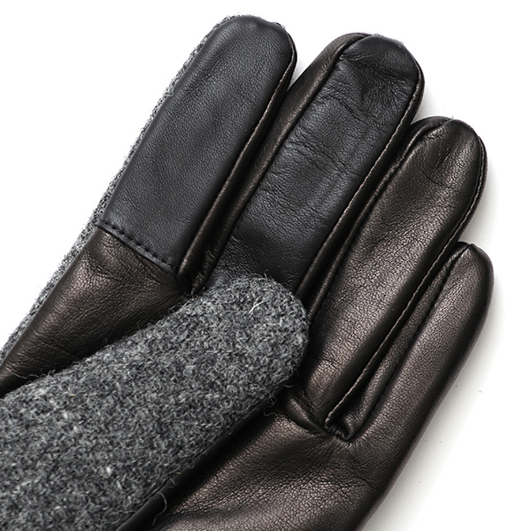  ハリスツイード 手袋 メンズ スマホ カシミヤ カシミア 日本製 ベルト付き 国産 本革 皮 レザー グレー グレイ 灰色 通勤 通学 彼氏 旦那 夫 息子 誕生日 クリスマス プレゼント 冬 グローブ ブランド KURODA(クロダ)
