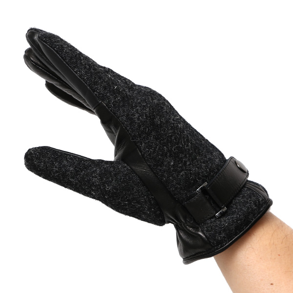 ハリスツイード 手袋 メンズ スマホ カシミヤ カシミア 日本製 ベルト付き 国産 本革 皮 レザー グレー グレイ 灰色 通勤 通学 彼氏 旦那 夫 息子 誕生日 クリスマス プレゼント 冬 グローブ ブランド KURODA(クロダ)