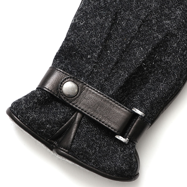 ハリスツイード 手袋 メンズ スマホ カシミヤ カシミア 日本製 ベルト付き 国産 本革 皮 レザー グレー グレイ 灰色 通勤 通学 彼氏 旦那 夫 息子 誕生日 クリスマス プレゼント 冬 グローブ ブランド KURODA(クロダ)