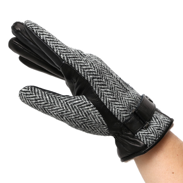  ハリスツイード 手袋 メンズ スマホ カシミヤ カシミア 日本製 ベルト付き 国産 本革 皮 レザー グレー グレイ 灰色 通勤 通学 彼氏 旦那 夫 息子 誕生日 クリスマス プレゼント 冬 グローブ ブランド KURODA(クロダ)