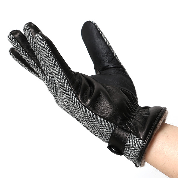  ハリスツイード 手袋 メンズ スマホ カシミヤ カシミア 日本製 ベルト付き 国産 本革 皮 レザー グレー グレイ 灰色 通勤 通学 彼氏 旦那 夫 息子 誕生日 クリスマス プレゼント 冬 グローブ ブランド KURODA(クロダ)