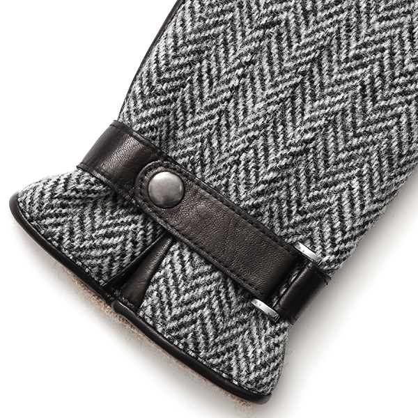  ハリスツイード 手袋 メンズ スマホ カシミヤ カシミア 日本製 ベルト付き 国産 本革 皮 レザー グレー グレイ 灰色 通勤 通学 彼氏 旦那 夫 息子 誕生日 クリスマス プレゼント 冬 グローブ ブランド KURODA(クロダ)