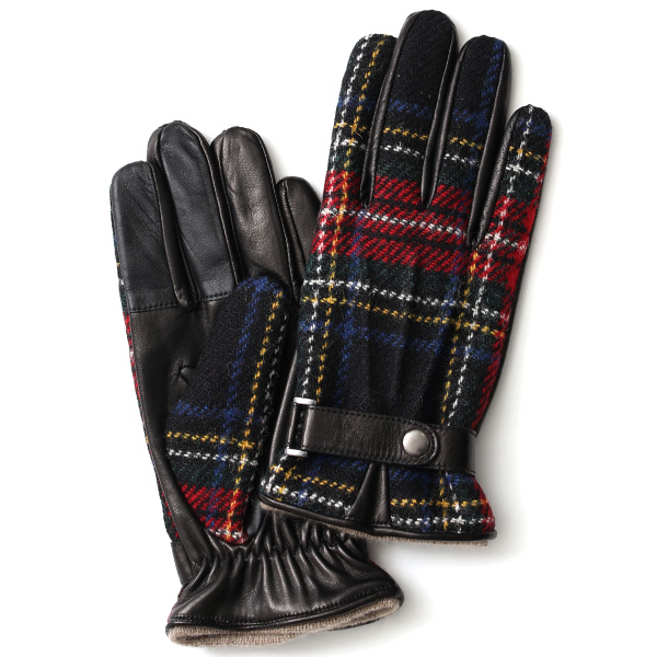KURODA(クロダ) ハリスツイード ベルト付き 羊革 メンズ 手袋 レッド/チェック
