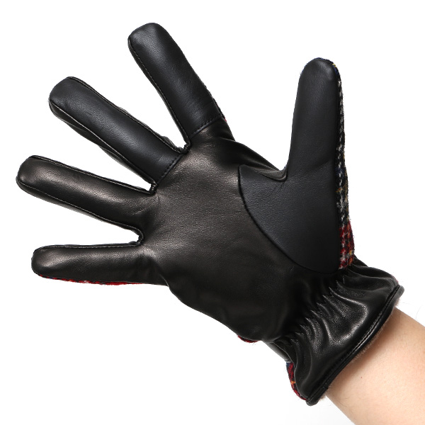  ハリスツイード 手袋 メンズ スマホ カシミヤ カシミア 日本製 ベルト付き 国産 本革 皮 レザー レッド ワイン 赤色 通勤 通学 彼氏 旦那 夫 息子 誕生日 クリスマス プレゼント 冬 グローブ ブランド KURODA(クロダ)