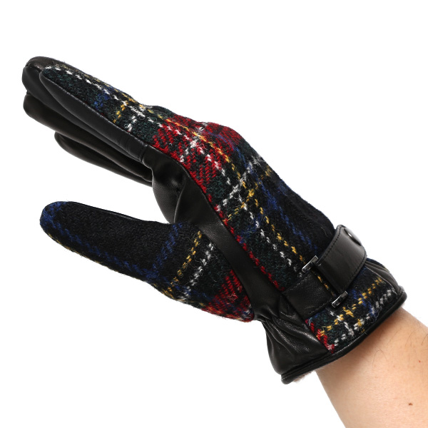  ハリスツイード 手袋 メンズ スマホ カシミヤ カシミア 日本製 ベルト付き 国産 本革 皮 レザー レッド ワイン 赤色 通勤 通学 彼氏 旦那 夫 息子 誕生日 クリスマス プレゼント 冬 グローブ ブランド KURODA(クロダ)