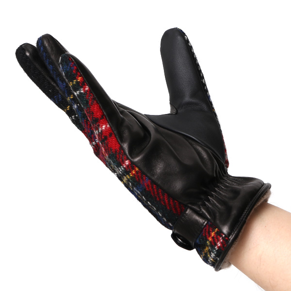  ハリスツイード 手袋 メンズ スマホ カシミヤ カシミア 日本製 ベルト付き 国産 本革 皮 レザー レッド ワイン 赤色 通勤 通学 彼氏 旦那 夫 息子 誕生日 クリスマス プレゼント 冬 グローブ ブランド KURODA(クロダ)