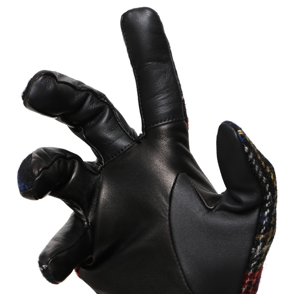  ハリスツイード 手袋 メンズ スマホ カシミヤ カシミア 日本製 ベルト付き 国産 本革 皮 レザー レッド ワイン 赤色 通勤 通学 彼氏 旦那 夫 息子 誕生日 クリスマス プレゼント 冬 グローブ ブランド KURODA(クロダ)