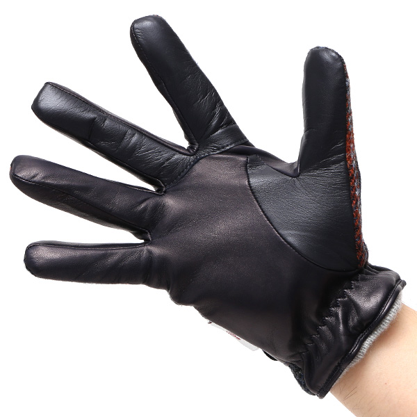  ハリスツイード 手袋 メンズ スマホ カシミヤ カシミア 日本製 ベルト付き 国産 本革 皮 レザー ブルー ネイビー 青色 通勤 通学 彼氏 旦那 夫 息子 誕生日 クリスマス プレゼント 冬 グローブ ブランド KURODA(クロダ)