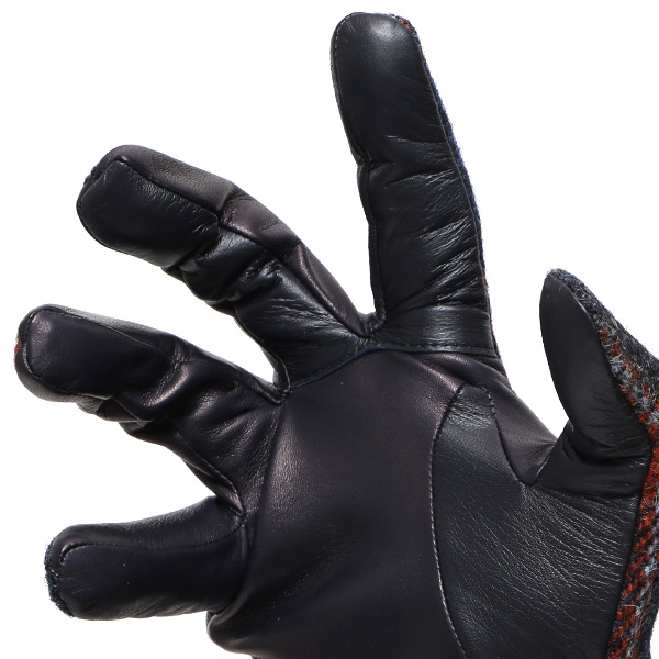  ハリスツイード 手袋 メンズ スマホ カシミヤ カシミア 日本製 ベルト付き 国産 本革 皮 レザー ブルー ネイビー 青色 通勤 通学 彼氏 旦那 夫 息子 誕生日 クリスマス プレゼント 冬 グローブ ブランド KURODA(クロダ)