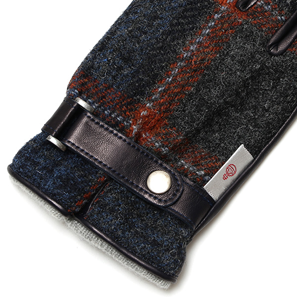  ハリスツイード 手袋 メンズ スマホ カシミヤ カシミア 日本製 ベルト付き 国産 本革 皮 レザー ブルー ネイビー 青色 通勤 通学 彼氏 旦那 夫 息子 誕生日 クリスマス プレゼント 冬 グローブ ブランド KURODA(クロダ)