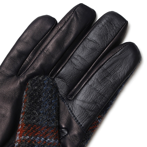  ハリスツイード 手袋 メンズ スマホ カシミヤ カシミア 日本製 ベルト付き 国産 本革 皮 レザー ブルー ネイビー 青色 通勤 通学 彼氏 旦那 夫 息子 誕生日 クリスマス プレゼント 冬 グローブ ブランド KURODA(クロダ)