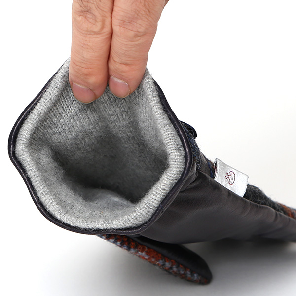  ハリスツイード 手袋 メンズ スマホ カシミヤ カシミア 日本製 ベルト付き 国産 本革 皮 レザー ブルー ネイビー 青色 通勤 通学 彼氏 旦那 夫 息子 誕生日 クリスマス プレゼント 冬 グローブ ブランド KURODA(クロダ)