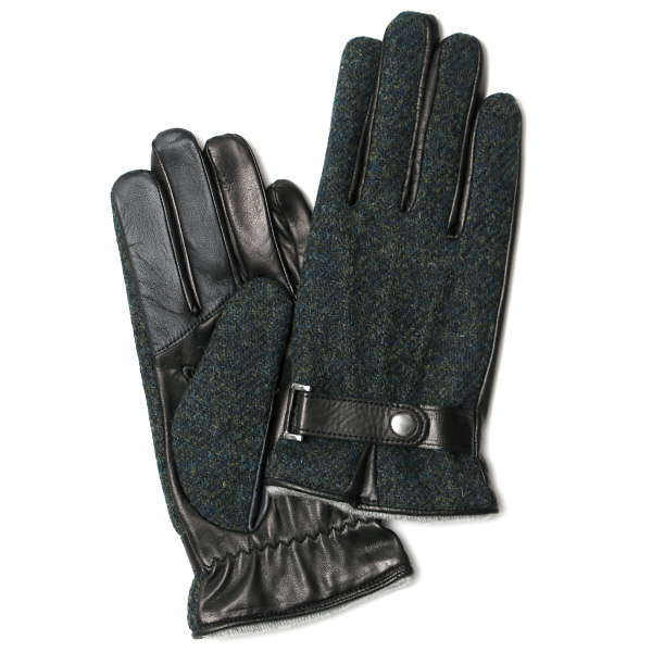 KURODA(クロダ) ハリスツイード ベルト付き 羊革 メンズ 手袋 ダークグリーン