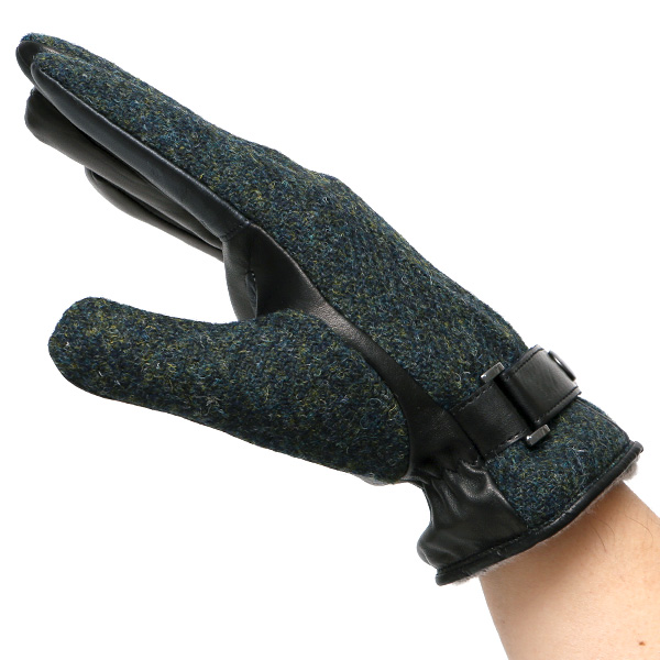  ハリスツイード 手袋 メンズ スマホ カシミヤ カシミア 日本製 ベルト付き 国産 本革 皮 レザー グリーン 緑色 通勤 通学 彼氏 旦那 夫 息子 誕生日 クリスマス プレゼント 冬 グローブ ブランド KURODA(クロダ)