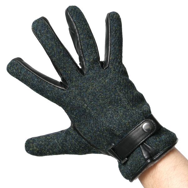  ハリスツイード 手袋 メンズ スマホ カシミヤ カシミア 日本製 ベルト付き 国産 本革 皮 レザー グリーン 緑色 通勤 通学 彼氏 旦那 夫 息子 誕生日 クリスマス プレゼント 冬 グローブ ブランド KURODA(クロダ)