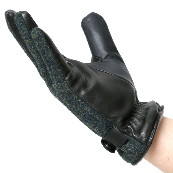  ハリスツイード 手袋 メンズ スマホ カシミヤ カシミア 日本製 ベルト付き 国産 本革 皮 レザー グリーン 緑色 通勤 通学 彼氏 旦那 夫 息子 誕生日 クリスマス プレゼント 冬 グローブ ブランド KURODA(クロダ)