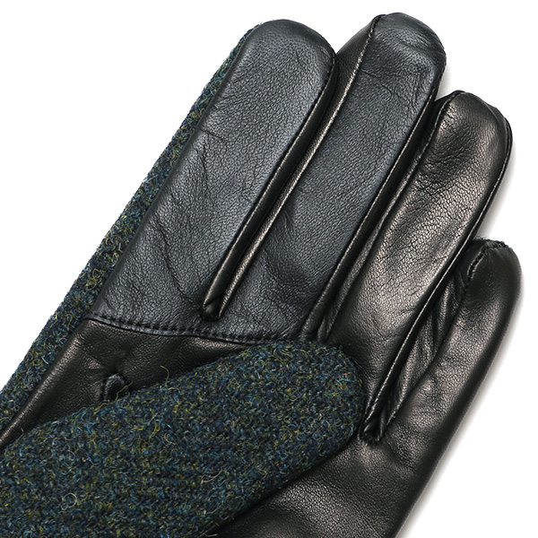  ハリスツイード 手袋 メンズ スマホ カシミヤ カシミア 日本製 ベルト付き 国産 本革 皮 レザー グリーン 緑色 通勤 通学 彼氏 旦那 夫 息子 誕生日 クリスマス プレゼント 冬 グローブ ブランド KURODA(クロダ)