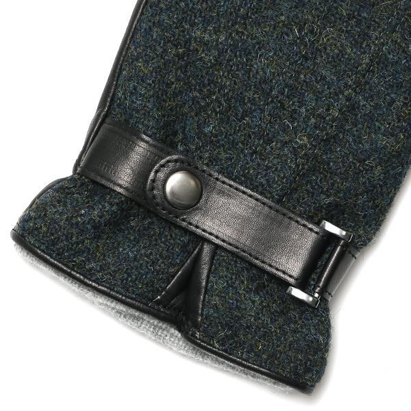  ハリスツイード 手袋 メンズ スマホ カシミヤ カシミア 日本製 ベルト付き 国産 本革 皮 レザー グリーン 緑色 通勤 通学 彼氏 旦那 夫 息子 誕生日 クリスマス プレゼント 冬 グローブ ブランド KURODA(クロダ)