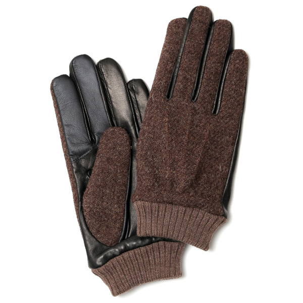 KURODA(クロダ) ハリスツイード リブ付き 羊革 メンズ 手袋 ブラウン