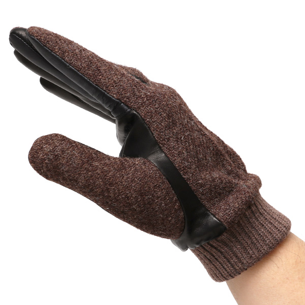  手袋 ハリスツイード メンズ ブランド 革 タッチパネル対応 カシミヤ 100％ カシミア 裏地 リブ グローブ ブラウン 茶 茶色 Harris Tweed チェック 柄 導電 本革 イタリーラム 羊革 英国 生地 日本製 KURODA(クロダ)