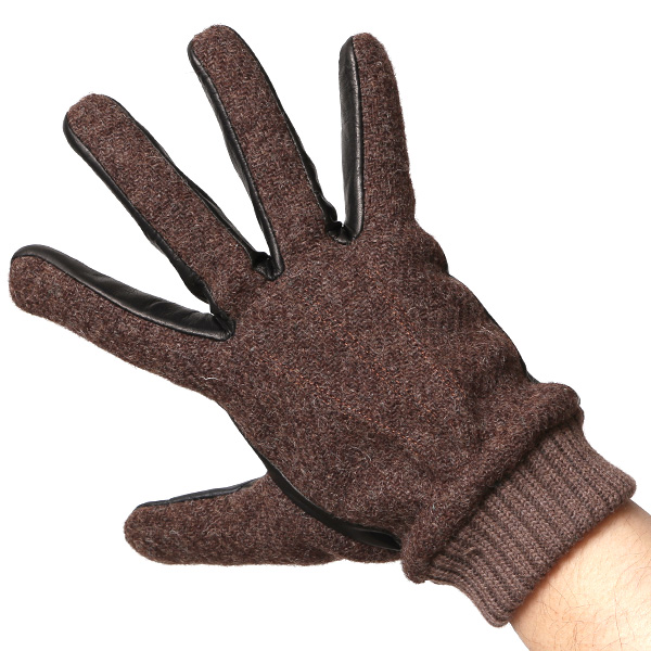  手袋 ハリスツイード メンズ ブランド 革 タッチパネル対応 カシミヤ 100％ カシミア 裏地 リブ グローブ ブラウン 茶 茶色 Harris Tweed チェック 柄 導電 本革 イタリーラム 羊革 英国 生地 日本製 KURODA(クロダ)