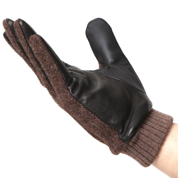  手袋 ハリスツイード メンズ ブランド 革 タッチパネル対応 カシミヤ 100％ カシミア 裏地 リブ グローブ ブラウン 茶 茶色 Harris Tweed チェック 柄 導電 本革 イタリーラム 羊革 英国 生地 日本製 KURODA(クロダ)