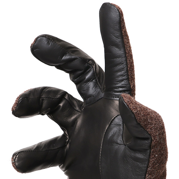  手袋 ハリスツイード メンズ ブランド 革 タッチパネル対応 カシミヤ 100％ カシミア 裏地 リブ グローブ ブラウン 茶 茶色 Harris Tweed チェック 柄 導電 本革 イタリーラム 羊革 英国 生地 日本製 KURODA(クロダ)