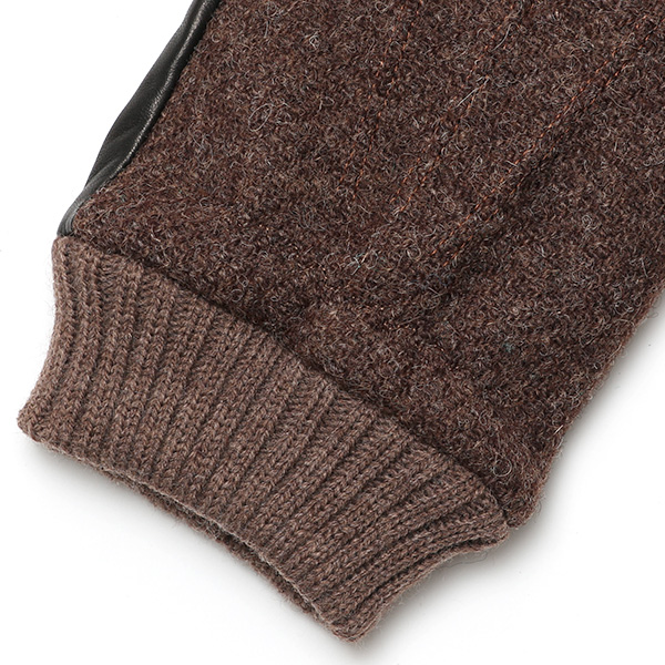  手袋 ハリスツイード メンズ ブランド 革 タッチパネル対応 カシミヤ 100％ カシミア 裏地 リブ グローブ ブラウン 茶 茶色 Harris Tweed チェック 柄 導電 本革 イタリーラム 羊革 英国 生地 日本製 KURODA(クロダ)