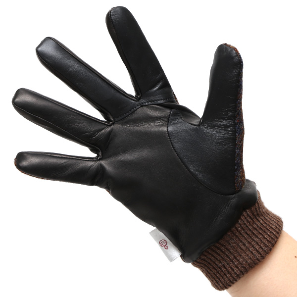  手袋 ハリスツイード メンズ ブランド 革 タッチパネル対応 カシミヤ 100％ カシミア 裏地 リブ グローブ ブラウン 茶 茶色 Harris Tweed チェック 柄 導電 本革 イタリーラム 羊革 英国 生地 日本製 KURODA(クロダ)