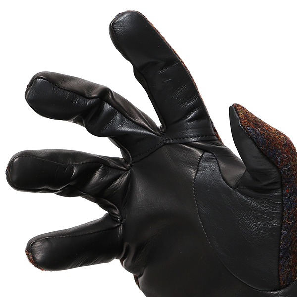  手袋 ハリスツイード メンズ ブランド 革 タッチパネル対応 カシミヤ 100％ カシミア 裏地 リブ グローブ ブラウン 茶 茶色 Harris Tweed チェック 柄 導電 本革 イタリーラム 羊革 英国 生地 日本製 KURODA(クロダ)