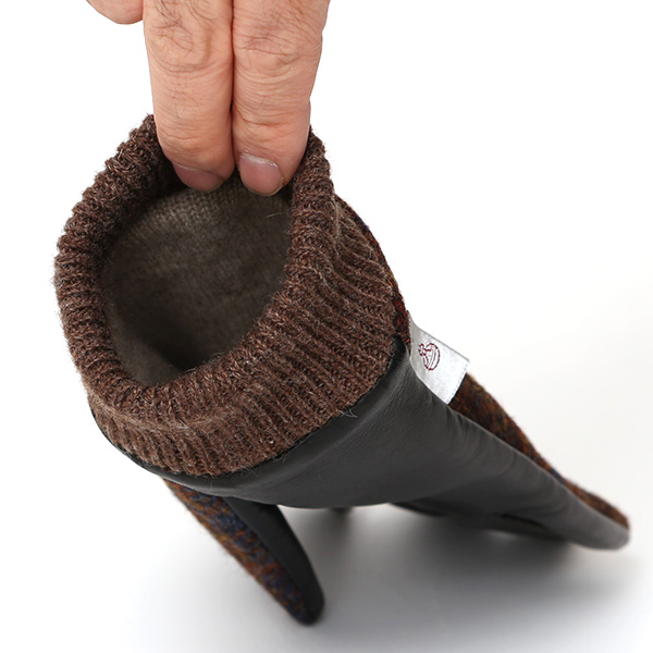  手袋 ハリスツイード メンズ ブランド 革 タッチパネル対応 カシミヤ 100％ カシミア 裏地 リブ グローブ ブラウン 茶 茶色 Harris Tweed チェック 柄 導電 本革 イタリーラム 羊革 英国 生地 日本製 KURODA(クロダ)