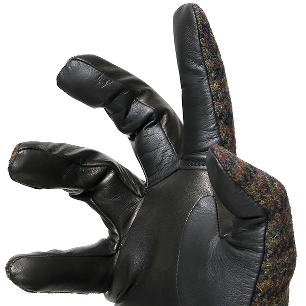  手袋 ハリスツイード メンズ ブランド 革 タッチパネル対応 カシミヤ 100％ カシミア 裏地 リブ グローブ ブラウン 茶 茶色 Harris Tweed チェック 柄 導電 本革 イタリーラム 羊革 英国 生地 日本製 KURODA(クロダ)