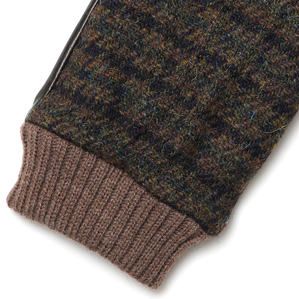  手袋 ハリスツイード メンズ ブランド 革 タッチパネル対応 カシミヤ 100％ カシミア 裏地 リブ グローブ ブラウン 茶 茶色 Harris Tweed チェック 柄 導電 本革 イタリーラム 羊革 英国 生地 日本製 KURODA(クロダ)