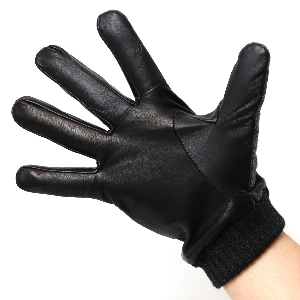  手袋 ハリスツイード メンズ ブランド 革 タッチパネル対応 カシミヤ 100％ カシミア 裏地 リブ グローブ グレー グレイ 灰色 Harris Tweed チェック 柄 導電 本革 イタリーラム 羊革 英国 生地 日本製 KURODA(クロダ)