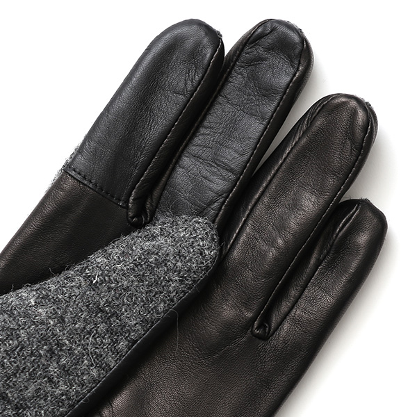  手袋 ハリスツイード メンズ ブランド 革 タッチパネル対応 カシミヤ 100％ カシミア 裏地 リブ グローブ グレー グレイ 灰色 Harris Tweed チェック 柄 導電 本革 イタリーラム 羊革 英国 生地 日本製 KURODA(クロダ)